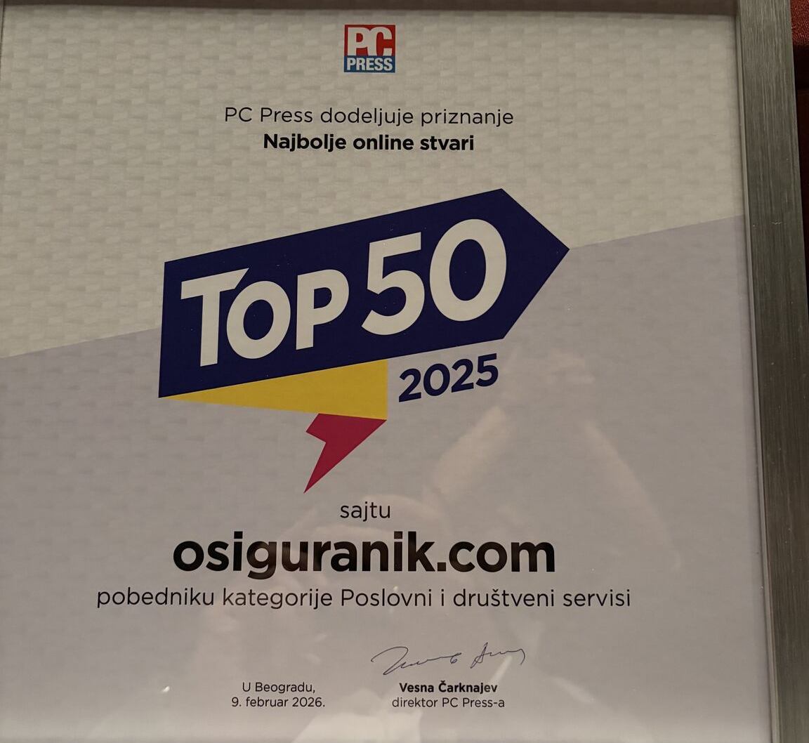 Osiguranik.com nagrada za Poslovni i društveni servis